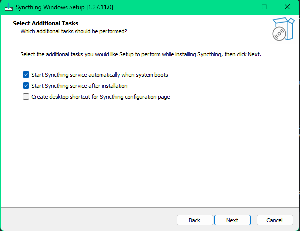 Syncthing Installer Additional Configuration