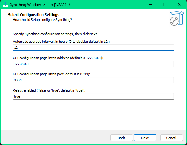 Syncthing Installer Configuration