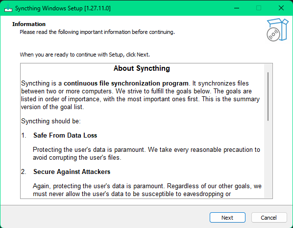 Syncthing Installer Information
